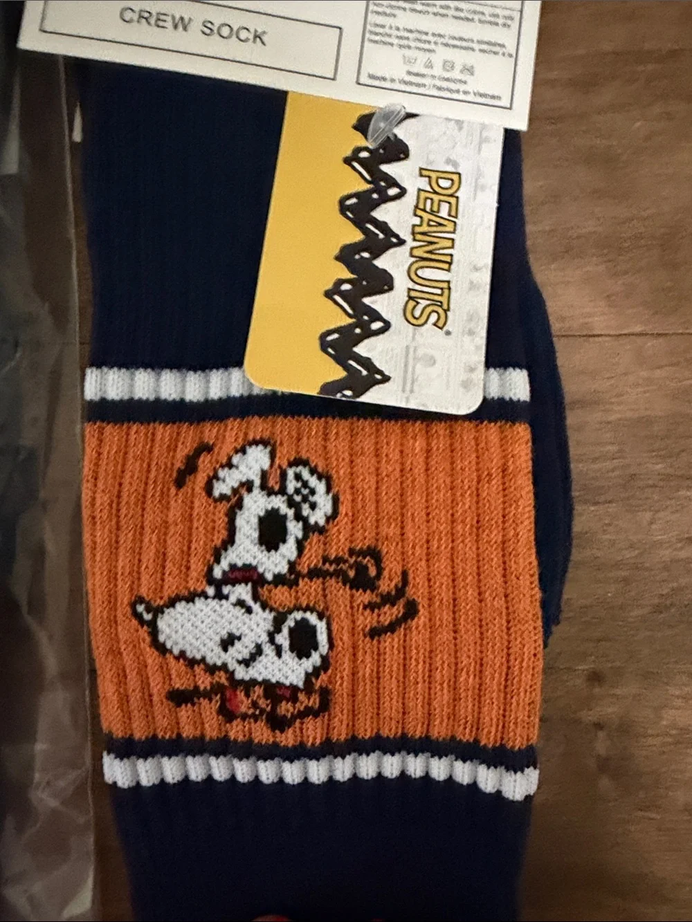 Peanuts Snoopy Crew Socks - Navy & Orange sock size 10-13 2 pack